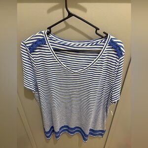 Talbots Navy and White Striped Short Sleeve Top